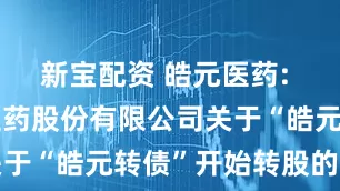 新宝配资 皓元医药: 上海皓元医药股份有限公司关于“皓元转债”开始转股的公告
